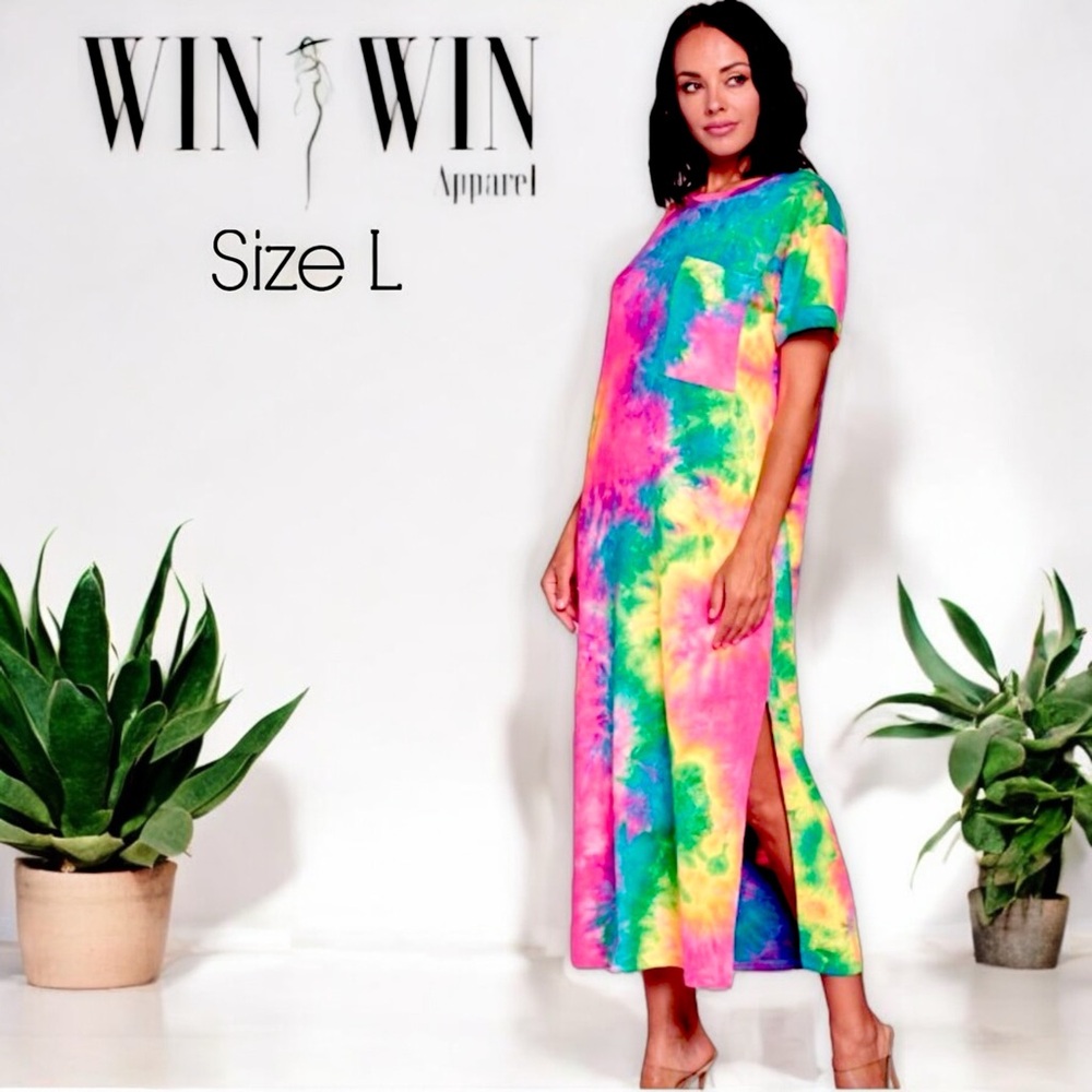 Win Win Fun In The Sun Tie Dye Long Tee Shirt Cover-Up Dress